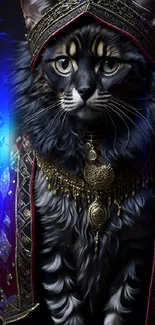 Mobile wallpaper of an ornate, regal cat in luxurious attire.