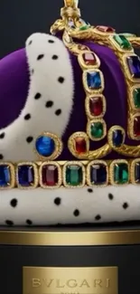 Luxurious crown with purple velvet and ornate jewels.