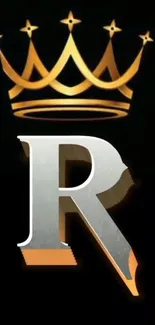 Golden crown and letter R on a black background wallpaper.