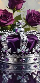 Silver crown with purple jewels and roses