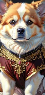 Regal dog in ornate royal attire as mobile wallpaper.