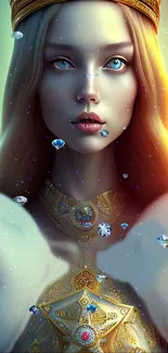 Elegant fantasy portrait wallpaper with jewels and gold accents.