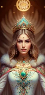 A regal fantasy princess with a jeweled crown and elegant attire.