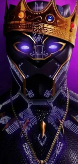 Futuristic hero with a golden crown and purple accents.