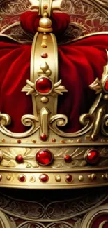 Golden crown with red velvet detailing