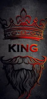 Regal king crown and beard design on a black textured background.