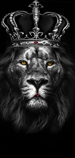 Majestic lion with crown on dark background wallpaper.