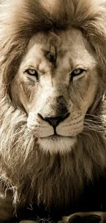 Majestic lion face in sepia tone mobile wallpaper.