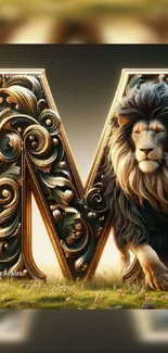 Lion stands regally by an ornate letter M.