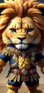 Regal lion warrior in ornate costume mobile wallpaper.