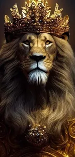 Majestic lion with a golden crown, elegant and royal.