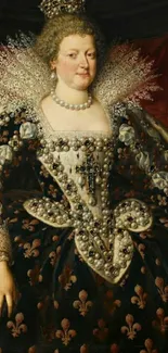 Regal portrait of a woman in an ornate gown.