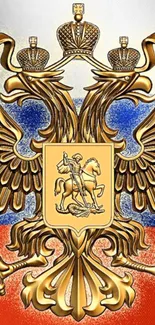 Double-headed eagle emblem on a tricolor background.