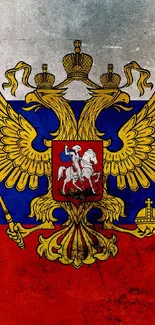 Regal Russian emblem on a vibrant flag background.