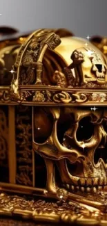 Ornate gold skull chest with luxurious details.