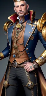 Regal steampunk character art with intricate design details and armor.