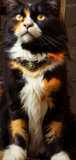 Steampunk-themed regal cat with clockwork design in a Victorian style.