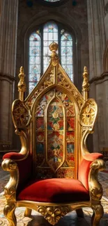 Gold throne in a gothic cathedral setting