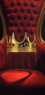 Luxurious red throne with a regal crown placed on it.
