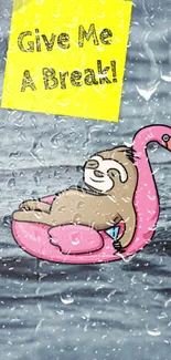 Sloth on flamingo float in blue ocean, humorous mobile wallpaper.