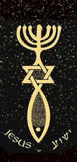 Gold religious symbol on black background wallpaper.