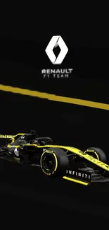 Renault F1 Team racing car with logo on a black background.