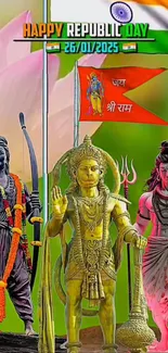 Indian Republic Day wallpaper with deities and national symbols in vibrant colors.