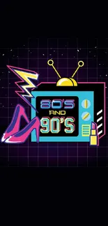 Retro 80s and 90s themed wallpaper with neon colors and nostalgic designs.