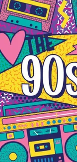 Vibrant 90s themed mobile wallpaper with retro designs.