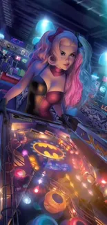 A vibrant arcade wallpaper showcasing a pinball machine with neon colors.