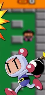 Colorful Bomberman game wallpaper with classic characters and explosive action.