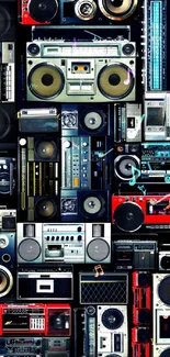 Colorful retro boomboxes collage wallpaper.