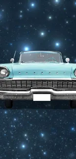 Retro car with starry cosmic background wallpaper.