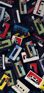 Colorful retro cassette tapes scattered creatively.