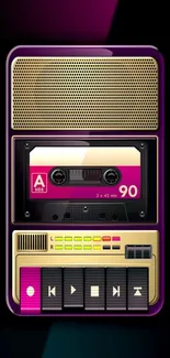Retro cassette player design wallpaper with vibrant colors.