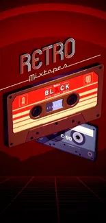 Retro mixtape wallpaper featuring cassette tapes with a red background.