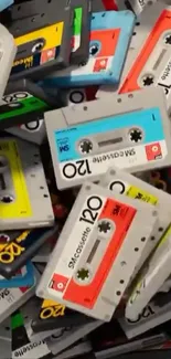 A vibrant collage of retro cassette tapes.