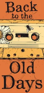 Retro cassette tape with flower design on orange background