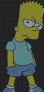 Cartoon character in retro grid pattern wallpaper.