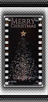 Retro-style Christmas tree with film strip and festive design.