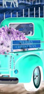 Colorful vintage Christmas truck wallpaper with festive decoration.