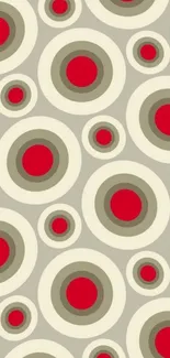 Retro circle pattern wallpaper in red and gray hues.