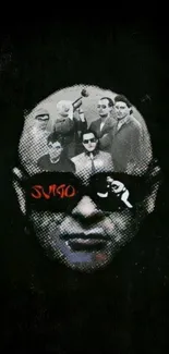 Monochrome vintage collage artwork, retro-inspired.