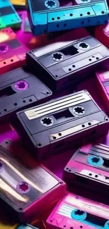 Colorful retro cassette tapes on a vibrant background.
