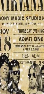 Vintage concert ticket wallpaper with legendary rock band.