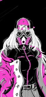 Cyberpunk anime girl in neon pink and black attire.