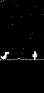 Retro dinosaur black and white wallpaper with stars and cactus.