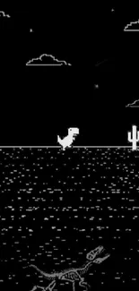 Black and white retro dinosaur game scene wallpaper.