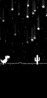 Retro pixel dinosaur under a starry night sky on a minimalist wallpaper.