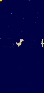 Pixel dinosaur under starry night sky on mobile wallpaper.